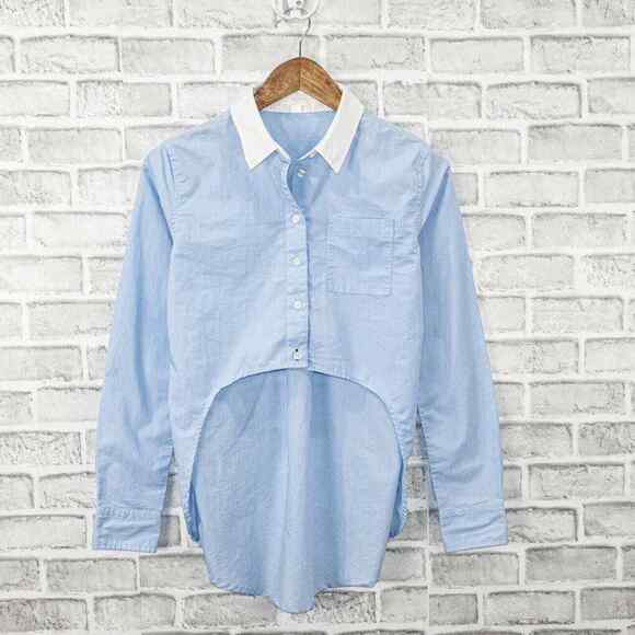 Jonathan Simkhai Hi-low Cropped Oxford Shirt Blue size Small - Picture 5 of 8